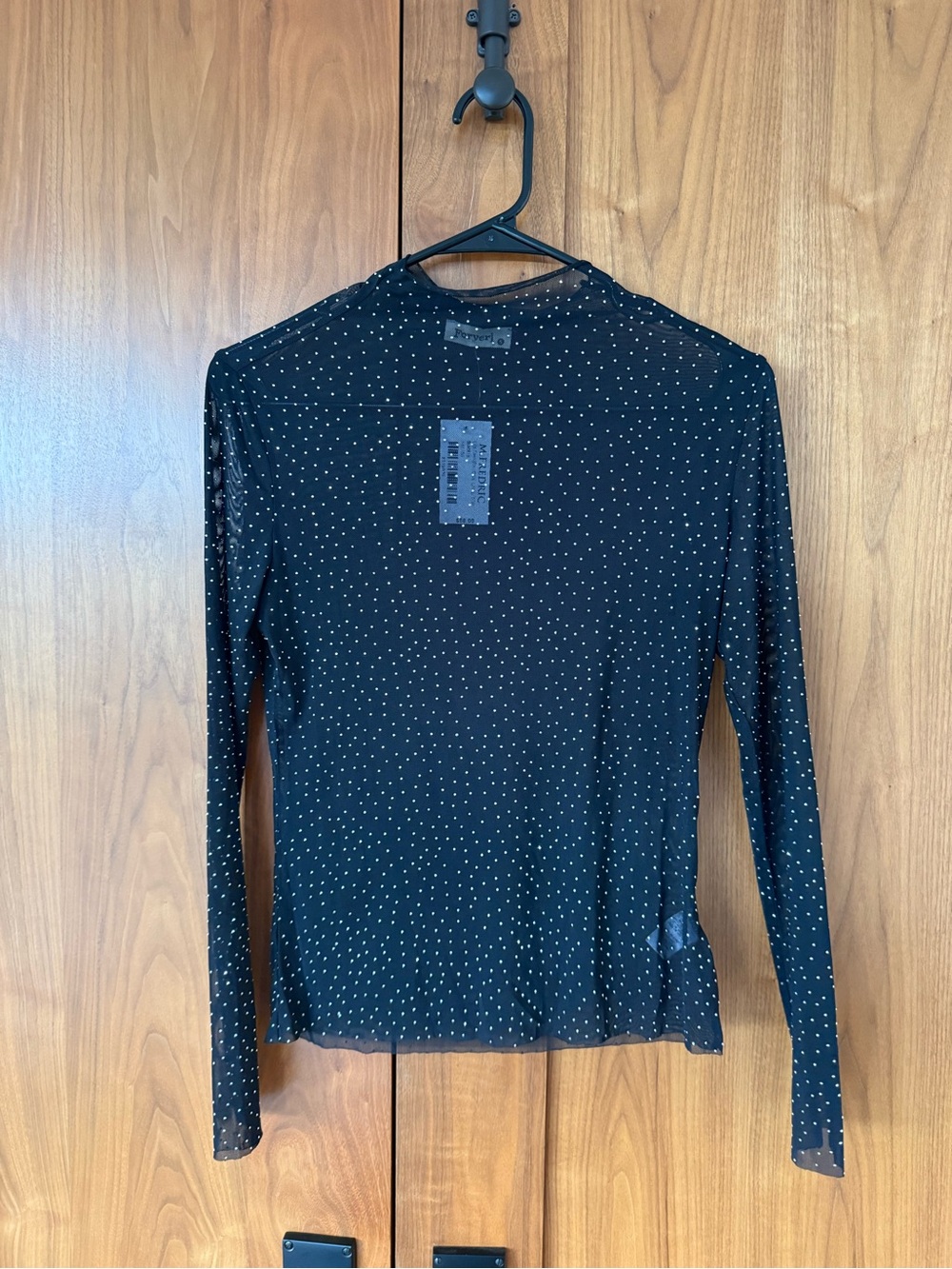 Black Long-Sleeve Sheer Dot Top